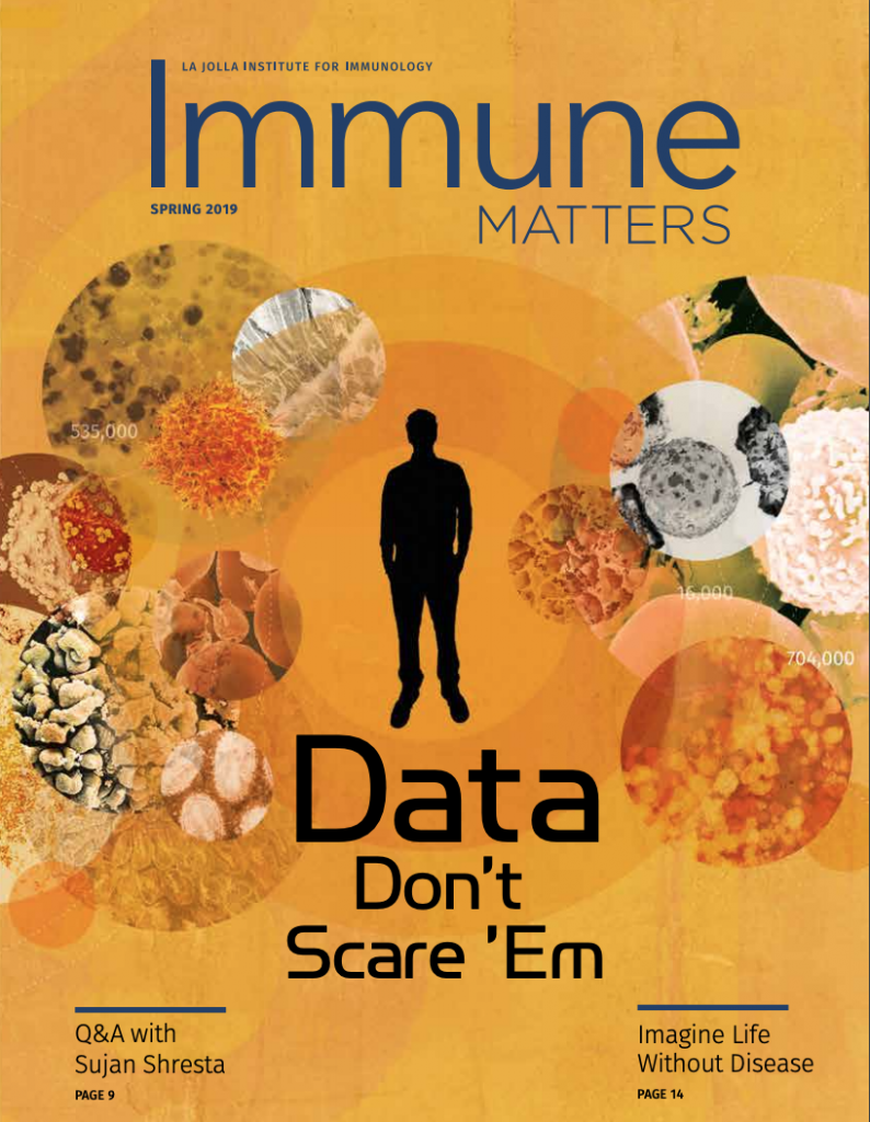 The Spring 2019 cover of Immune Matters Magazine. Headline reads: Data Don't Scare 'Em