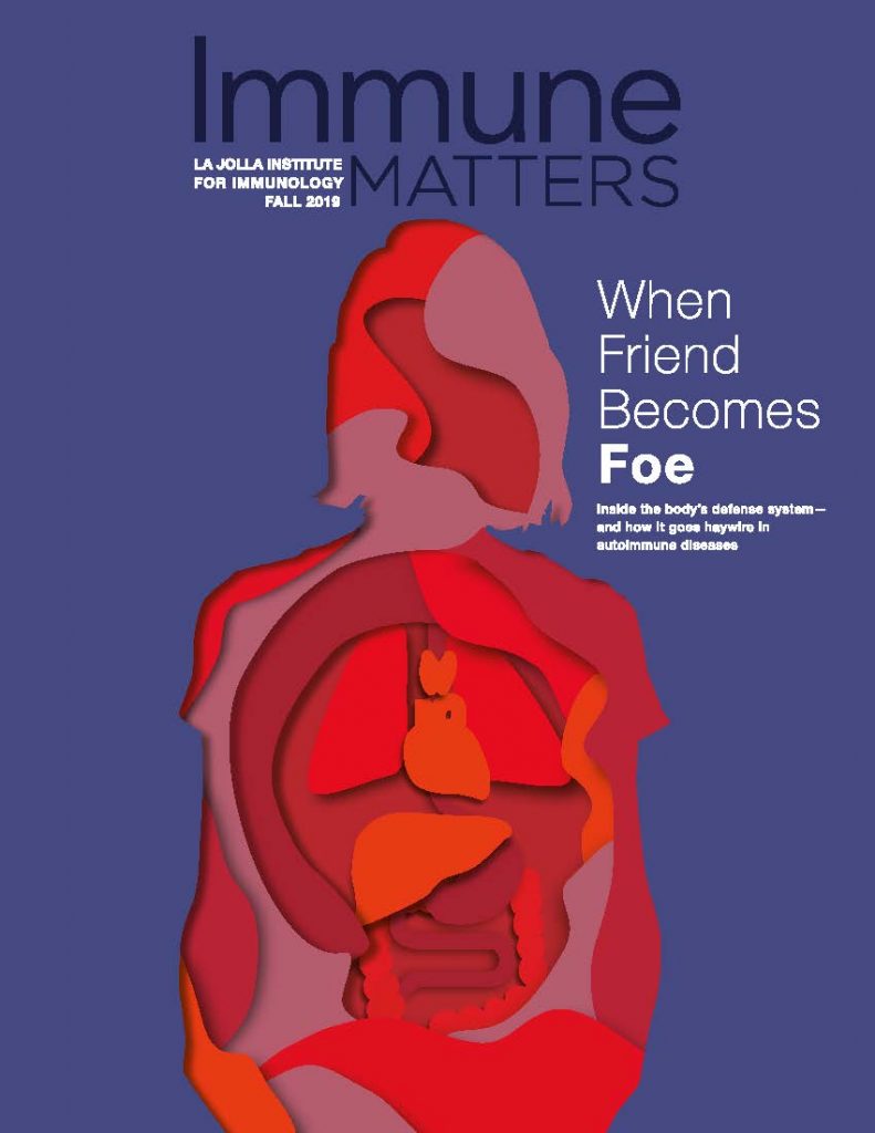 Fall 2019 cover of Immune Matters magazine. Headline reads: "When Friend Becomes Foe: Inside the body's defense system--and how it goes haywire in autoimmune diseases."
