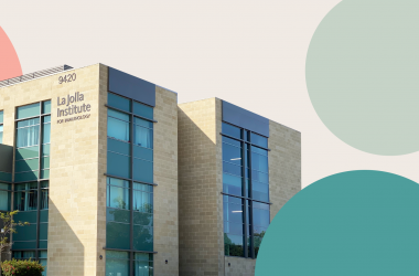 Photo of the LJI building with graphic motifs of colorful circles